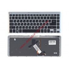 Клавиатура для ноутбука Acer Aspire V5-471 V5-431 M5-481T черная с серебристой рамкой и подсветкой