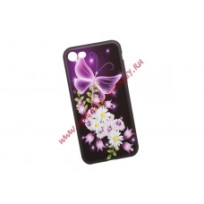 Защитная крышка + защитное стекло для iPhone 8/7 "Неоновая бабочка с цветами" (коробка)