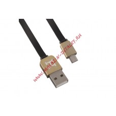 USB Дата-кабель "Hermes" Micro USB плоский (черный с золотым)