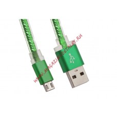 USB Дата-кабель "High Speed Fashion Cable" Micro USB плоский в оплетке 1 м. (зеленый)