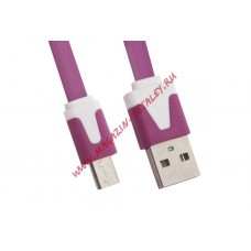 USB Дата-кабель LP Micro USB плоский узкий сиреневый, европакет