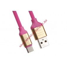 USB кабель LP USB Type-C круглый soft touch металлические разъемы 1,2 метра розовый, европакет