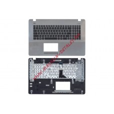 Клавиатура (топ-панель) для ноутбука ASUS X750LN серебристая, черные клавиши