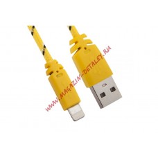 USB кабель для Apple iPhone, iPad, iPod 8 pin в оплетке желтый, коробка LP