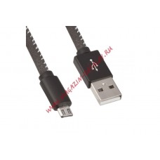 USB Дата-кабель Micro USB в алькантаре оплетке (черный/коробка)