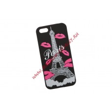 Силиконовый чехол Париж для Apple iPhone 5, 5s, SE черный, розовые губки