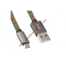 USB Дата-кабель Micro USB в джинсовой оплетке (зеленый/коробка)