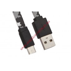 USB Дата-кабель MicroUSB плоский Army Printing 1 метр (черный камуфляж)