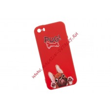 Силиконовый чехол "LP" для iPhone 5/5s "PUG!" Французкий бульдог Сережа (красный)
