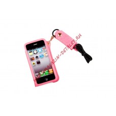 Чехол из эко – кожи со шнурком на шею для Apple iPhone 4, 4s раскладной, розовый