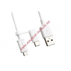 USB Дата-кабель Samsung 2 в 1 Micro USB/USB Type-C 1,5 м. (белый/коробка)