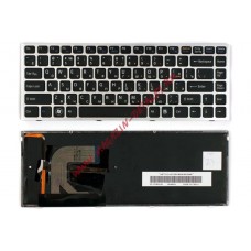 Клавиатура для ноутбука Sony Vaio VPC-S VPCS черная с серебристой рамкой с подсветкой