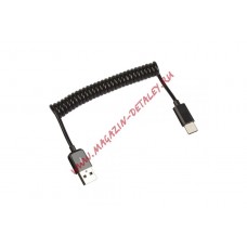 USB кабель LP USB Type-C пружина 1 м. черный, европакет