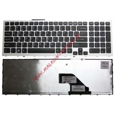 Клавиатура для ноутбука Sony Vaio VPC-F11 VPC-F12 VPC-F13 VPC-F11M1EH черная с серебристой рамкой