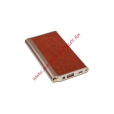 Универсальный внешний аккумулятор Power Bank Fashion LV7 Plus Li-Pol USB выход 2,1А, 8000 мАч, коричневая кожа