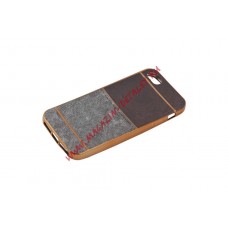 Силиконовая крышка LP для Apple iPhone 5, 5s, SE коричневая и светло-серая кожа, золотая рамка, европакет