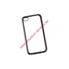Силиконовый чехол LP для Apple iPhone 4, 4S TPU прозрачный с черной хром рамкой, европакет