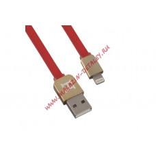 USB Дата-кабель Hermes для Apple 8 pin плоский, красный с золотым