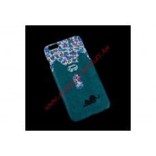 Защитная крышка Черная кошка с зеленым кармашком + цветы на белом для iPhone 6, 6s Plus