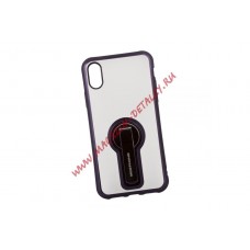 Защитная крышка "Meephone" для iPhone X  прозрачная с держателем-подставкой (черная рамка)