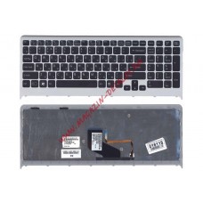 Клавиатура для ноутбука Sony Vaio VPC-F219fc черная с подсветкой с серой рамкой