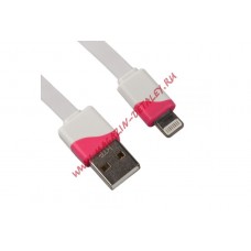 USB Дата-кабель для Apple 8 pin плоский в катушке 1 метр, розовый