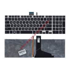 Клавиатура для ноутбука Toshiba Satellite S50 черная с серебристой рамкой и подсветкой