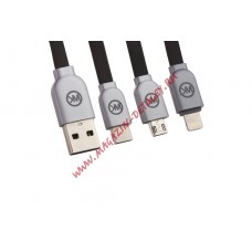 USB кабель WK 3 в 1 Platinum WDC-010 Apple 8 pin, Micro USB, USB Type-C черный