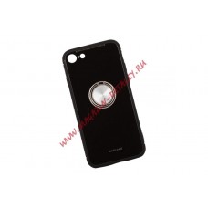 Защитная крышка "LP" для iPhone 7/8 "Glass Case" с кольцом (черное стекло/коробка)
