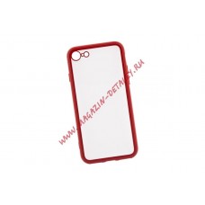 Защитная крышка "LP" для iPhone 7/8 "Glass Case" с красной рамкой (прозрачное стекло/коробка)