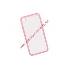 Защитная крышка "LP" для iPhone 7/8 "Glass Case" с розовой рамкой (прозрачное стекло/коробка)