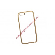 Силиконовый чехол LP для Apple iPhone 6, 6s TPU прозрачный с золотой хром рамкой, европакет