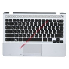 Клавиатура (топ-панель) для ноутбука Samsung NP300U1A NP305U1A 300U1A 305U1A серебристая, черные клавиши
