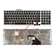 Клавиатура для ноутбука Sony Vaio VPC-F11 VPC-F12 VPC-F13 черная с серебристой рамкой и подсветкой