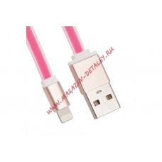 USB Дата-кабель Cable для Apple 8 pin плоский мягкий силикон 1 м. розовый