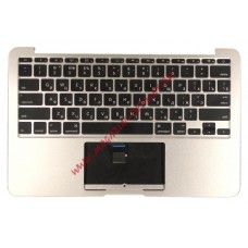 Клавиатура (топ-панель) для ноутбука Apple A1370 2011+ серебристая с черными клавишами, с подсветкой, плоский ENTER