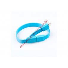 USB кабель для Apple iPhone, iPad, iPod 8 pin плоский (браслет) голубой, европакет LP