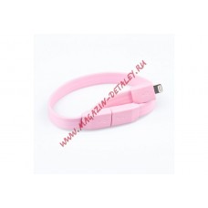 USB кабель для Apple iPhone, iPad, iPod 8 pin плоский (браслет) розовый, европакет LP