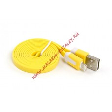 USB кабель для Apple iPhone, iPad, iPod 8 pin плоский узкий желтый, европакет LP