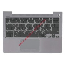 Клавиатура (топ-панель) для ноутбука Samsung NP530U3B NP-530U3B 530U3B серая, черные клавиши