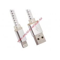 USB Дата-кабель High Speed Fashion Cable для Apple 8 pin плоский в оплетке серебряный