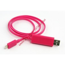 LED USB Дата-кабель Lightning Dock для Apple 8 pin, розовый, коробка