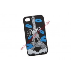 Силиконовый чехол Париж для Apple iPhone 4, 4s черный, синие губки