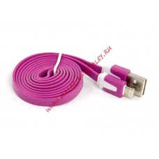 USB кабель для Apple iPhone, iPad, iPod 8 pin плоский узкий сиреневый, европакет LP