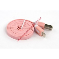 USB кабель для Apple iPhone, iPad, iPod 8 pin плоский узкий розовый, европакет LP