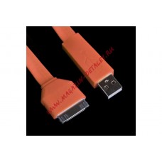 USB кабель для Apple iPhone, iPad, iPod 30 pin плоский широкий оранжевый коробка LP