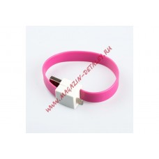 USB Дата-кабель на большом магните для Apple 8 pin, плоский, розовый, европакет