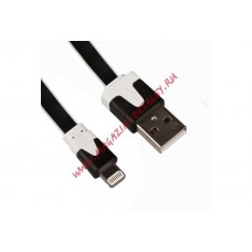 USB кабель для Apple iPhone, iPad, iPod 8 pin плоский узкий черный, коробка LP