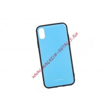 Защитная крышка "LP" для iPhone X "Glass Case" (голубое стекло/коробка)