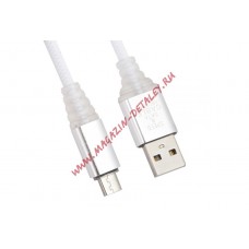 USB кабель "LP" Micro USB "Змея" LED TPE (белый/блистер)